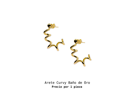 Aretes curvy baño de oro 24k